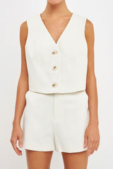 Suit Vest Top (Cream, Ocean Blue)