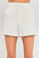 High Waisted Suit Shorts (Cream, Ocean Blue)