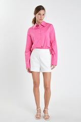 Accent Collar Poplin Dress Shirt (Creamy Yellow, Fuchsia)