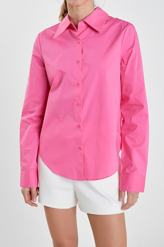 Accent Collar Poplin Dress Shirt (Creamy Yellow, Fuchsia)