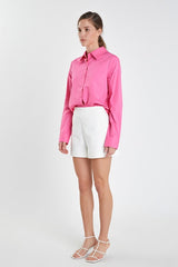 Accent Collar Poplin Dress Shirt (Creamy Yellow, Fuchsia)