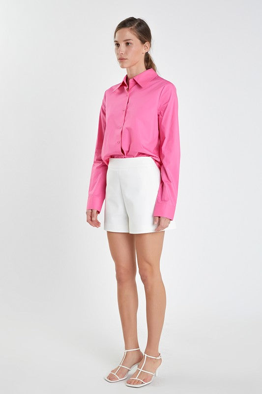 Accent Collar Poplin Dress Shirt (Creamy Yellow, Fuchsia)