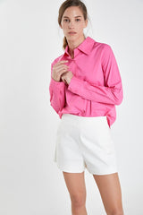 Accent Collar Poplin Dress Shirt (Creamy Yellow, Fuchsia)