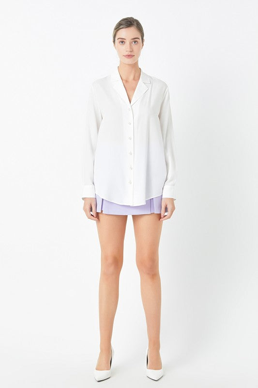 Pearl Button Collared Shirt (Black, White)