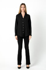 Pearl Button Collared Shirt (Black, White)