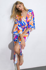 Kimono Sleeve Printed Midi Dress