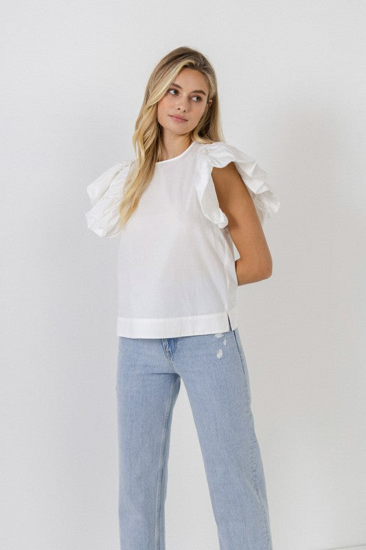 Folded Ruffle Sleeve Top