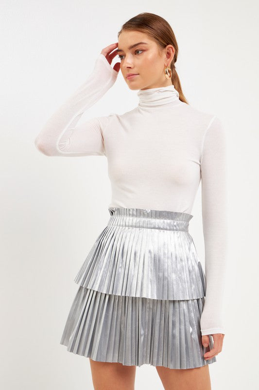 Shiny Pu Pleated Mini Skirt