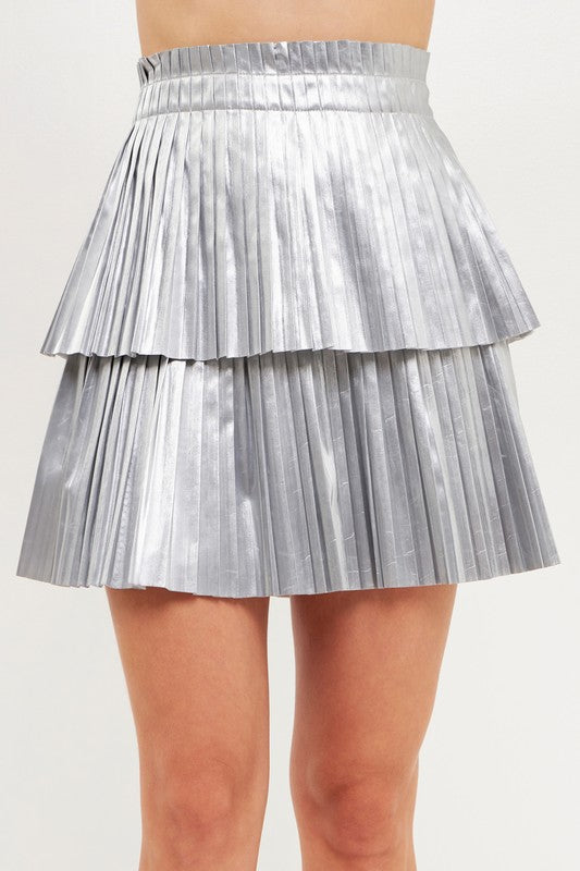 Shiny Pu Pleated Mini Skirt