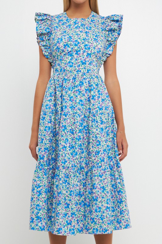 Floral Back Cut-Out Midi Dress