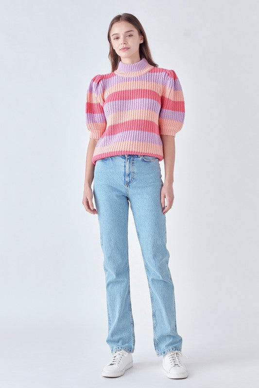 Stripe Mock Neck Sweater