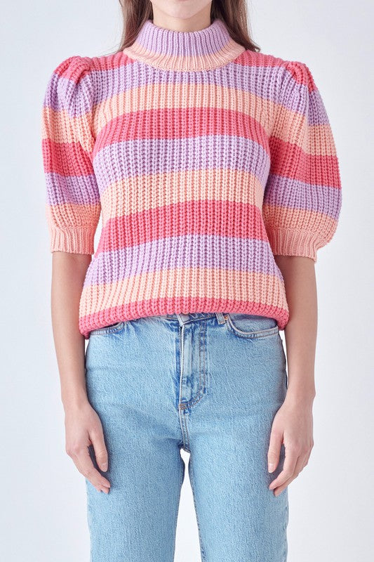 Stripe Mock Neck Sweater