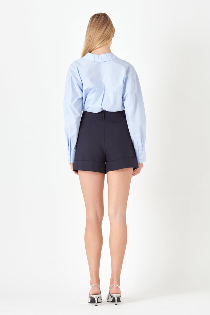 High Waisted Cuffed Shorts (Ivory, Navy)