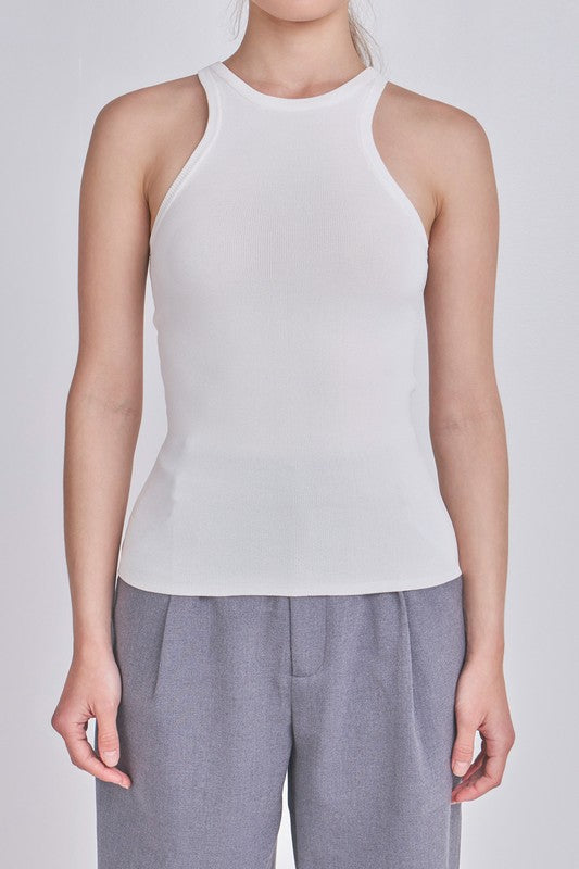 Sleeveless Basic Knit Top (Black, White)