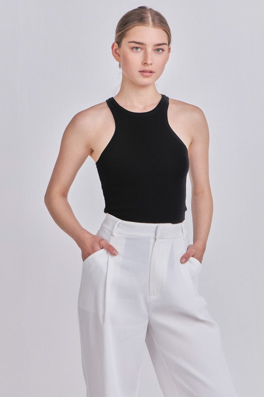 Sleeveless Basic Knit Top (Black, White)