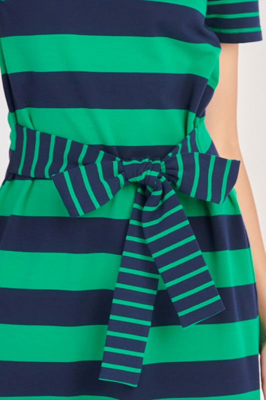 Contrast Stripe Knit Midi Dress (Navy, Black)