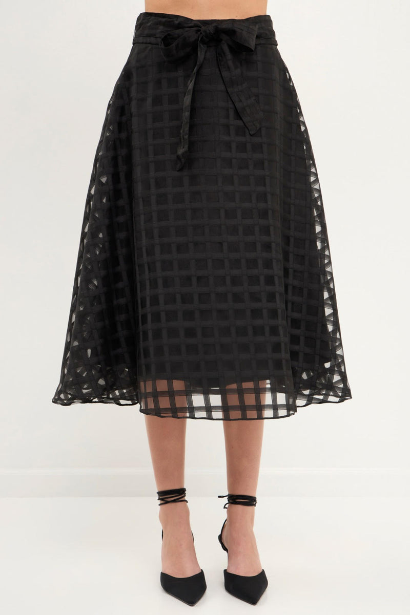 Black fit and flare midi outlet skirt