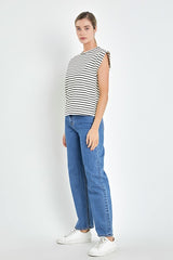 Stripe Rib Cotton T-Shirt