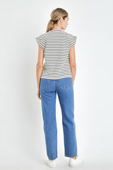 Stripe Rib Cotton T-Shirt