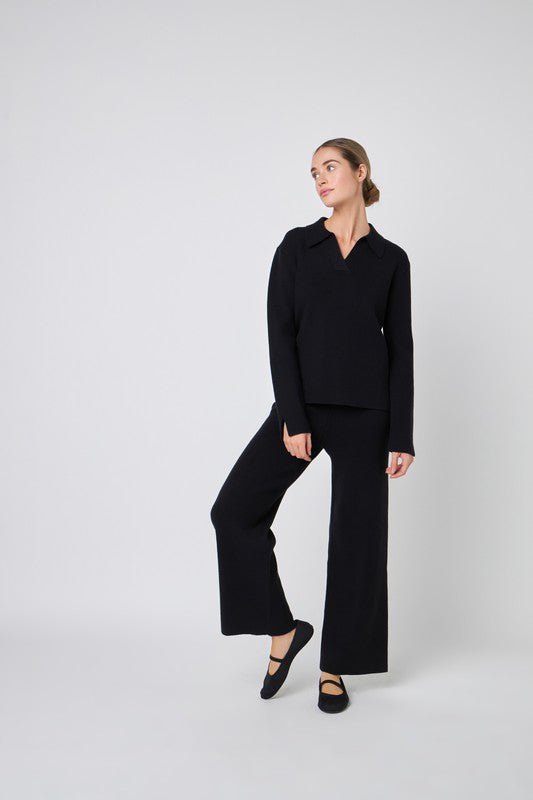 Black Knit Wide Pants